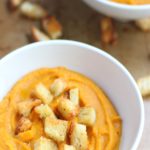 butternut squash carrot soup with garlic parmesan croutons-grabsomejoy